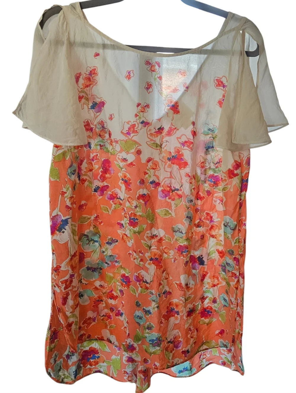 Maeve Anthropologie Silk Floral Blouse | Sheer Overlay High-Low Hem Boho Top S - Picture 2 of 5